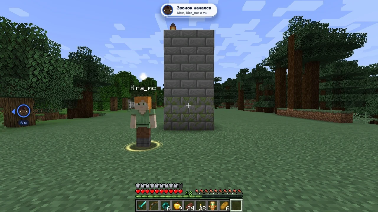The Island at the top says a call started; a ring under the friend Kira_mc and an arrow to a friend off-screen